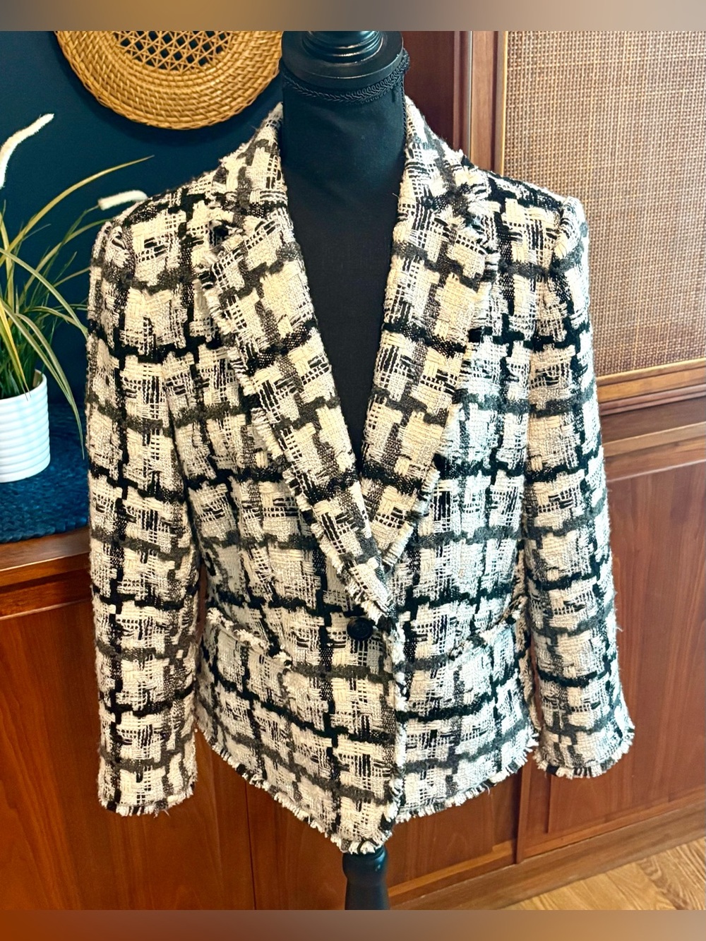 Ann Taylor Plaid Tweed Single Button Blazer Size 10